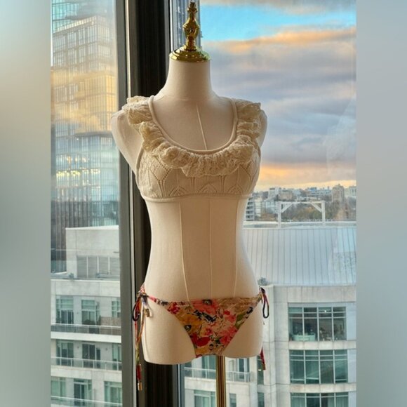 🆕 ZIMMERMANN 🧿 NWT Alight Frill Knit Scoop Bikini, Ivory Floral - Sz 3 US 8/10 - Picture 3 of 16